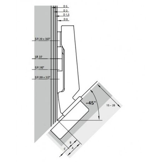 BISAGRA HETTICH INTERMAT -45º