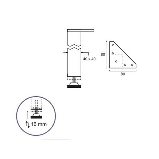 PATA ALUMINIO 150mm40X40mm